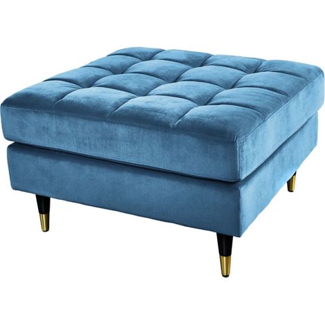 Puf KOLIRI azul turquesa – diseño cuadrado en terciopelo