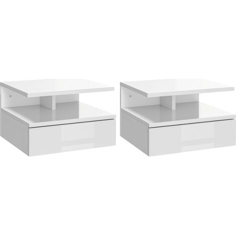 Ensemble de 2 tables de chevet suspendues avec 1 tiroir et une étagère ouverte pour chambre à coucher, 35 x 32 x 22,5 cm, blanc (1/5)