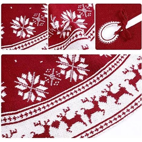 Housse festive pour sapin de Noël, housse tricotée à motif flocon de neige et renne, 122 cm, idéale comme cadeau pour les fêtes. (1/5)