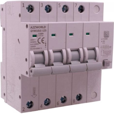 RCBO Interruttore Magnetotermico Differenziale Tipo A Curva C 4P Veri 5M 10kA 30mA, AC 400V IP20, GYM10LE-125, Disponibili 63A 80A 100A (C100A)