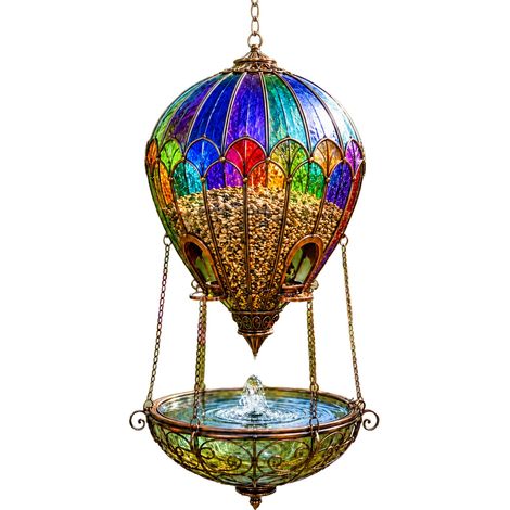 Mangeoire à oiseaux en forme de montgolfière, boîte à oiseaux suspendue pour terrasse ou jardin, ornement décoratif rétro à suspendre, 1 pièce (1/5)