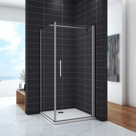 Box Doccia Angolare 187 cm Porta Battente Fissa Parete Laterale in Vetro 6mm Temperato Anticalcare con 140cm Barra Stabilizzatrice Orizzontale 90x90cm