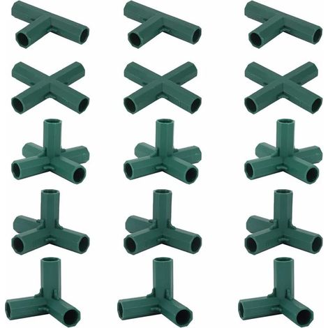 Connecteur Cadre Serre - Plastique Haute Résistance - Compatible Tube 16 mm - Té Droit Croix Té Fond - Pour Serre Jardin Pergola - Lot de 15 Pièces