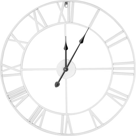 Shoze Roman Numerals Wall Clock 60CM Vintage Large Metal Wall Clock Round Silent Battery Operated Wall Clock Big Hanging Clock for Living Room Bedroom Kitchen Decor Cafe Hotel Office (White) (1/5)