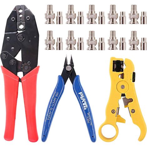 outils de sertissage coaxiaux BNC avec connecteurs CCTV, coupe-fil et pince latérale, pour RG55, RG58, RG59, RG62 (1/5)
