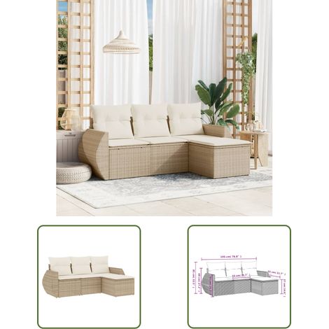 The Living Store 4-tlg. Garten-Sofagarnitur mit Kissen Beige Poly Rattan - Gartenmöbel Set - PE-Rattan Möbel - Outdoor Lounge - Garten Sofa - Gartenstuhl (1/3)