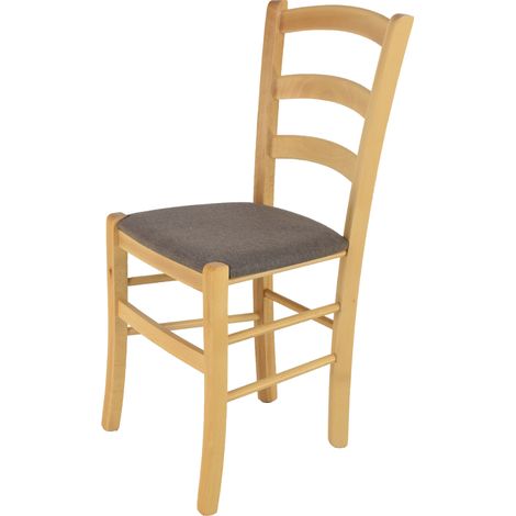 Tommychairs - Chaise VENICE pour cuisine, bar et salle à manger, robuste structure en bois de hêtre peindré en couleur naturel et assise rembourrée et revêtue en tissu couleur chevreuil (1/5)