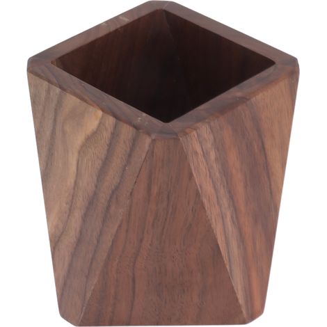 Pot à ustensiles de cuisine stable et de grande capacité, en bois simple, avec porte-stylo en forme de losange (3,9 x 4,3 pouces), idéal pour la cuisine, le bureau ou la maison. (1/5)