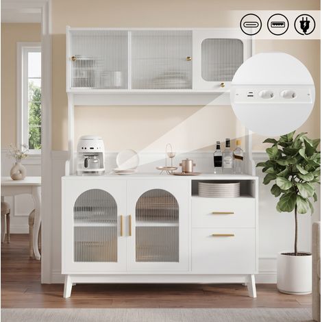 Armadio alto buffet bianco 120 x 40 x 178 cm con prese integrate e porte USB-C e USB-A (1/5)