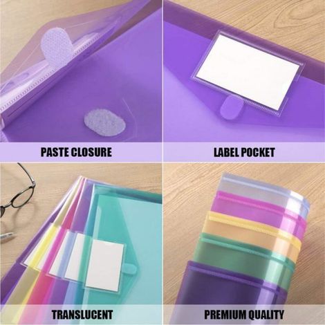 Dossier Enveloppe A4 - Finition Lisse - Poche Étiquette - 10 Pièces - Couleurs Assorties (1/5)