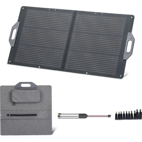 Panneau solaire pliable 100W, chargeur portable monocristallin haute efficacité 24% avec sortie MC4, ports USB-A, Type-C et DC, étanche IP65 pour stations électriques, camping et randonnée (1/5)