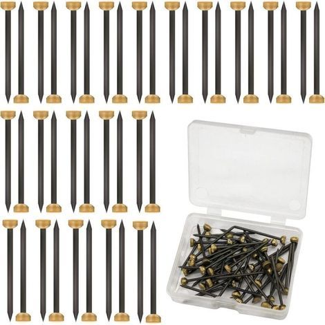 Lot de 50 clous de suspension de photos avec tête en laiton de 4 mm pour accrocher des photos avec boîte de rangement en plastique noir et jaune - Petits clous pour cadre, murs, clôtures en (1/5)