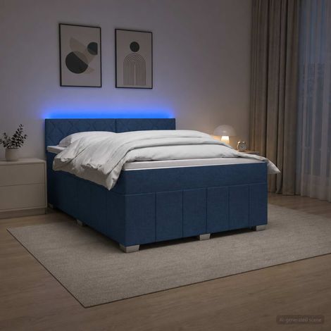 vidaXL Cama box spring con colchón con cabecera Azul 160 x 200 cm Tela (1/5)