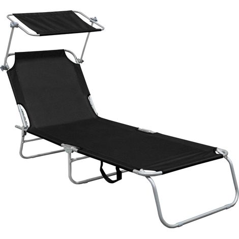 Linder Exclusiv Lettino da giardino con tettoia Nero (1/5)