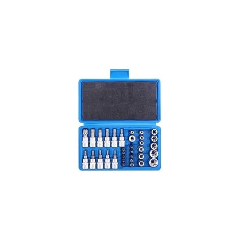 34PCS Jeu de Coffret Douilles Torx, Embout Torx Étoilé T10T55, Douille Torx Étoile, Jeu de Douilles Torx T10T60, Jeu de Douilles E E4E20, Torx Intérieur et Extérieur, Set de Douilles Torx