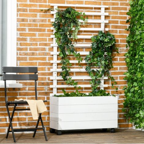 Pflanzkasten mit Rankgitter auf Rollen 76x30x155 cm Weiß OKMYHOME (1/3)