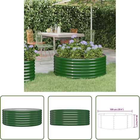 The Living Store Lit surélevé de jardin Acier enduit de poudre 100x100x36cm Vert - Jardiniere Surélevée - Bac À Fleurs - Pot De Fleurs Extérieur - Décoration Jardin - Plante Extérieure (1/4)