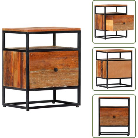 Nachttisch 40x30x50 cm Massives Altholz und Stahl - Vintage Tisch - Holzmöbel - Nachttisch - Wohnzimmer Dekoration - Sideboard (1/5)