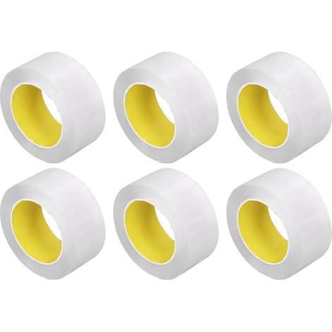 Lot de 6 rouleaux de ruban adhésif double face transparent, épaisseur 0,1 mm, largeur 50 mm, longueur 5 m, pour la fixation de tableaux. (1/5)