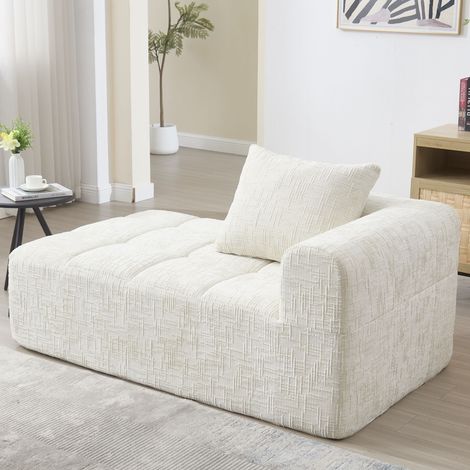 REDOM Sofá chaise longue 158x90x60 cm, bolsillos laterales y cojín incluido, acolchado de rebote rápido, chenilla beige