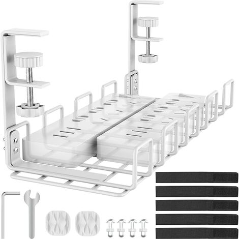 Pas de perçage sous Plateau de Gestion des câbles de Bureau, Chemin de câbles pour Bureau, Plateau de Piste de Gestion de Fil métallique Robuste pour multiprises, Blanc (1/3)