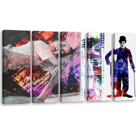 Tableau sur toile en 5 parties Charlie Chaplin Acteur 200x100 (1/5)