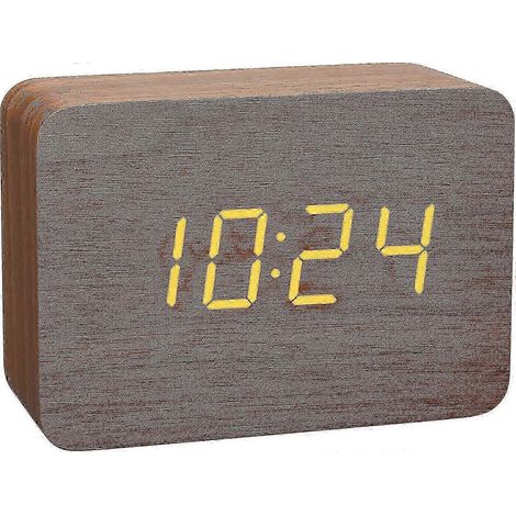 Réveil en bois 26-27 sur la table de chevet dans la chambre, réveil de voyage à luminosité réglable avec affichage LED de la température. (1/5)
