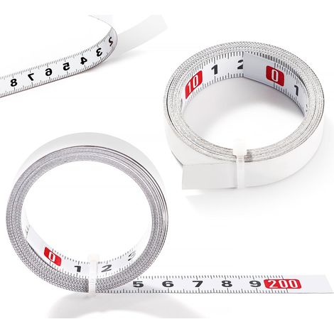 Cinta métrica autoadhesiva de acero de 2 m, 2 unidades, de izquierda a derecha, para bancos de trabajo y máquinas, color blanco (1/5)