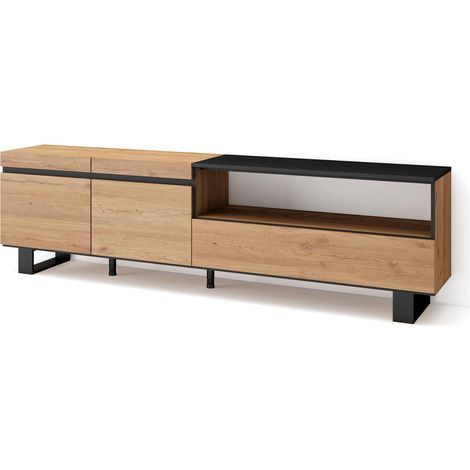 Skraut Home - TV-Schrank, Lowboard, für Wohnzimmer und Esszimmer, 200x57x35cm, Für TV-Geräte bis zu 80", Industriedesign, Moderner Stil, Eiche Schwarz (1/5)