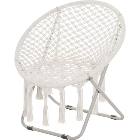 Loveuse fauteuil rond jardin lune papasan pliable, grand confort, macramé coton et polyester beige. (1/5)