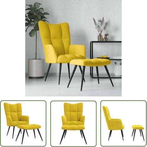 The Living Store Relaxsessel mit Hocker Senfgelb Samt - Samtsofa - Wohnzimmersofa - Bequemes Sofa - Gelber Sessel