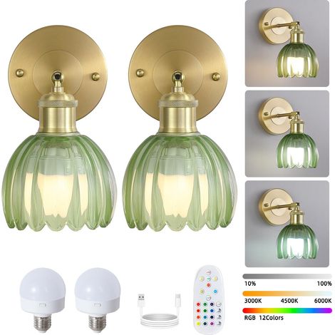 Lot de 2 appliques murales LED rechargeables avec télécommande, lampe de chevet sans fil, intensité variable, changement de couleur RVB, 3 000K-6 000K (1/5)