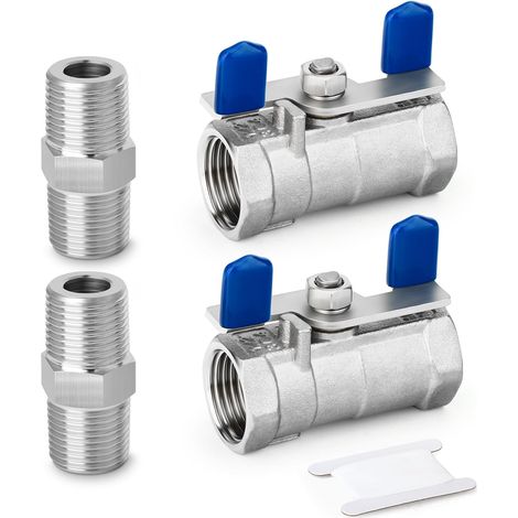 2 PCS Vanne à bille 1/2" BSP, Acier inoxydable 304, Pour eau et air, Usage industriel (1/5)