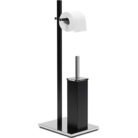 Ensemble support brosse WC porte-papier toilettes inox dimensions Hxlxp 73 x 21,5 x 27,5 cm, noir, Acier Inoxydable, 27,5 x 21,5 x 73 cm (1/5)