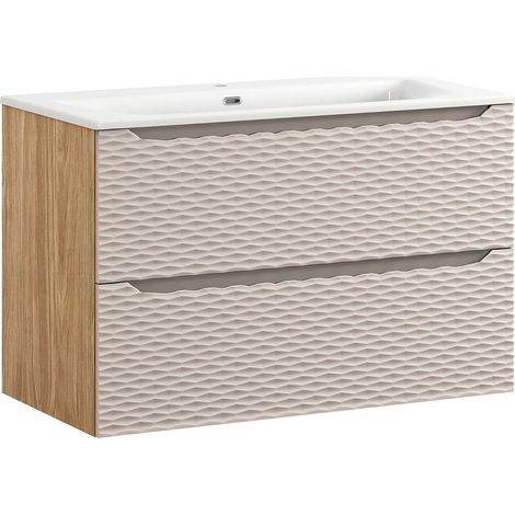 Waschtisch 90cm, Eiche mit beige, OLUO-56-BEIGE (1/5)