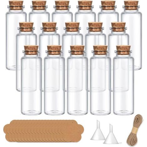 16pcs - Bouteille en verre - Pot à épices - Avec bouchon en liège - Pour mariage ou anniversaire - DIY décoration - Transparent - 40ml (1/5)
