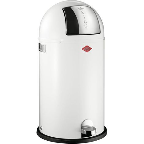 Poubelle à pédale de couleur blanche, tôle d'acier revêtue par pulvérisation, volume de 40 litres, rabat en acier inoxydable, pédale en plastique chromé (1/4)