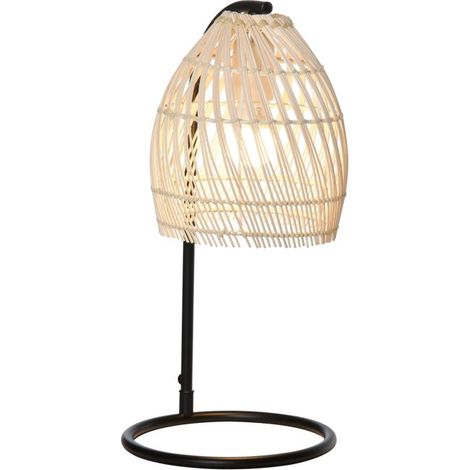 Lampe De Table - 1 Unité - Métal Et Rotin - Style Néo-Rétro - Salon Chambre Bureau - Beige Ø20x41cm