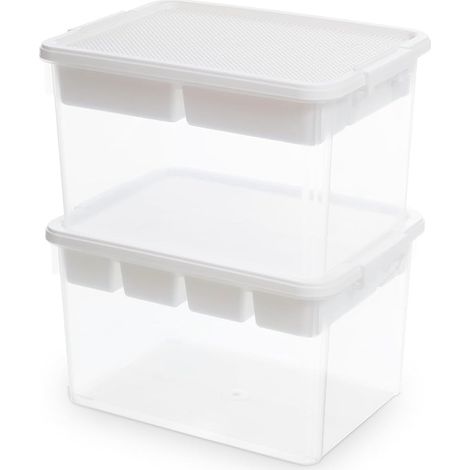 Lot de 2 Boîte de rangement, 30L Boîte à jouets, Transparent, Couvercle compatible avec des brique, Clips de Fermeture, 5 compartiments, Idéal pour jouets et petits objets (1/5)