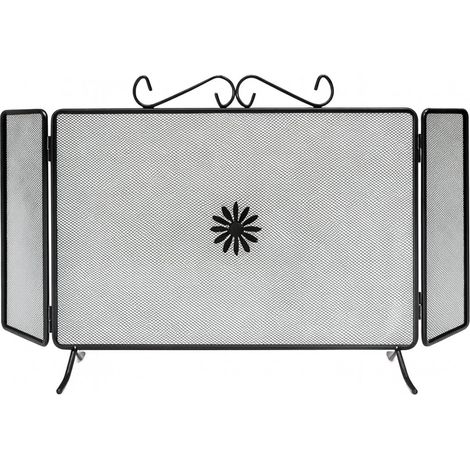 Paraschizzi camino angolare con tre pannelli in ferro battuto mis. 97x50 cm con spessore da 1,2 cm - Parafiamma nero con sfumature (1/5)