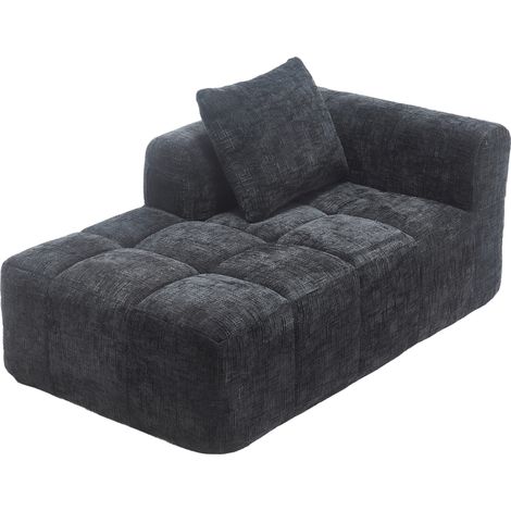 Divano chaise longue nero in ciniglia senza montaggio, con cuscino e tasche laterali (1/5)