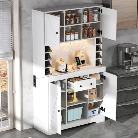 Aparador de cocina con 4 puertas, 1 cajón, estantes ajustables, LED y enchufes, en MDF, blanco, 105 × 40 × 180 cm (1/5)