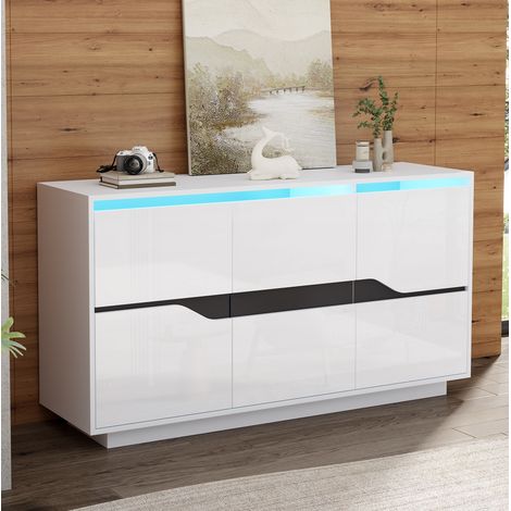 MEUBLIV Aparador 140 x 40 x 70 cm blanco – 4 cajones, 2 armarios, LED (1/5)