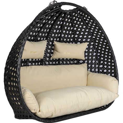 Home Deluxe - Silla colgante de poliratán sólo cesta y cojín TWIN DELUXE - negro/crema