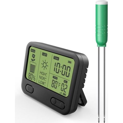 Testeur de Sol 4 en 1, Hygrometer Humidité Plantes Humidimètre Niveaux de Température Testeur d'intensité de la Lumière (1/5)