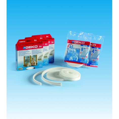 Joint isolant adhésif mousse polyuréthane blanc 9 mm x 6 m GEKO