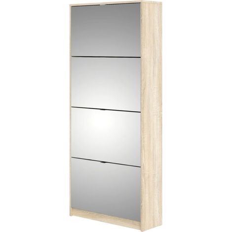 Shane Schuhschrank 4 Klapptüren mit Spiegel 2R eiche Struktur Dekor.