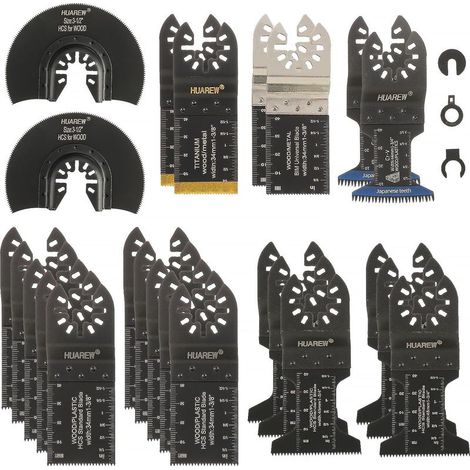27-teiliges Set oszillierender Sägeblätter – Vielseitiges Zubehör – Schneidet Holz, Metall und Kunststoff – Kompatibel mit Fein, Makita und Milwaukee – Bimetallstahl – Silber – 35 mm bis 88 mm (1/5)