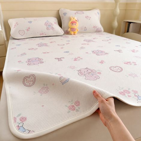 Drap-housse rafraîchissant 150x200 cm en soie glacée avec 2 taies d'oreiller motif Lapin Cœur 150cm 200cm réf 6239 300 g – Livraison gratuite