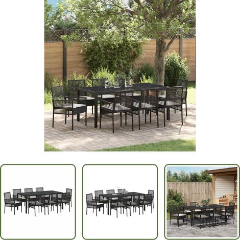 Garten Tisch - Garten Essgruppe 9 pcs Schwarz Poly-Rattan (1/5)